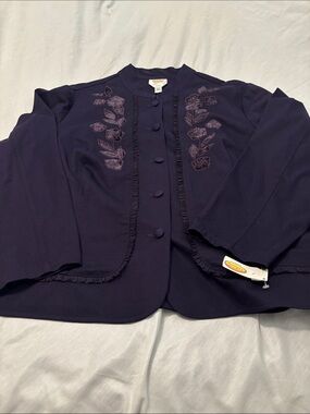 VTG Talbots Dark Plum Embroidered Button-Front Jacket SZ 22W cotton stretch NWT